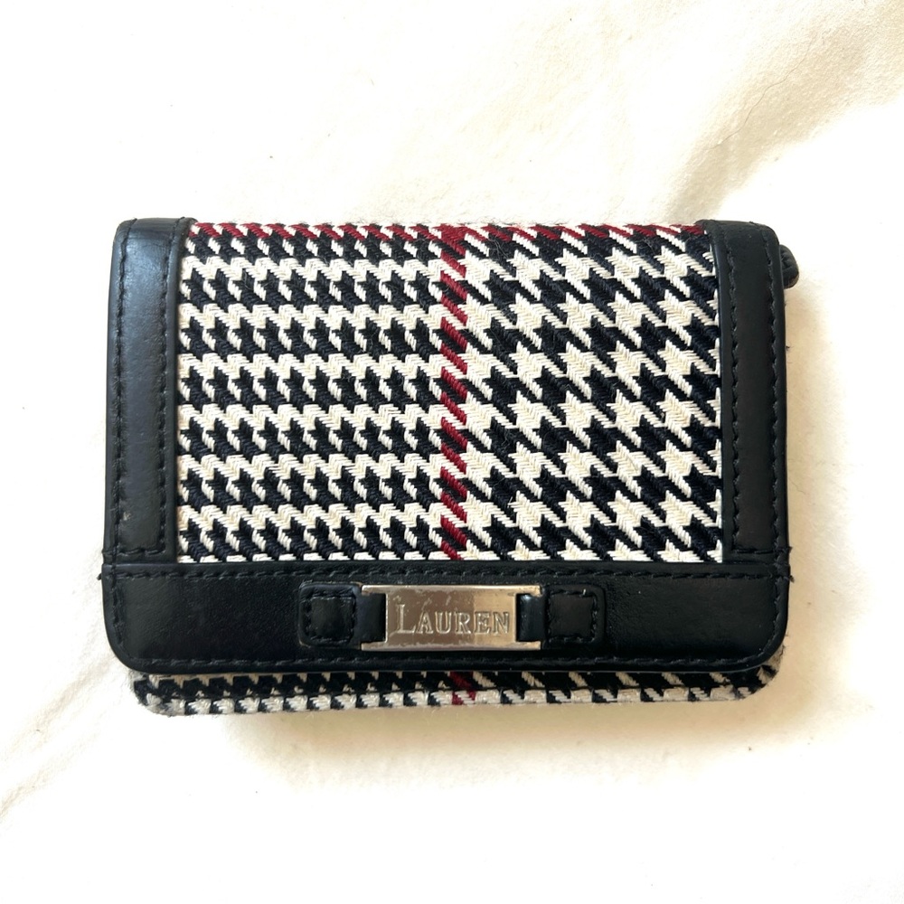 Vintage Lauren Ralph Lauren Houndstooth Card Wallet trifold black cream and red